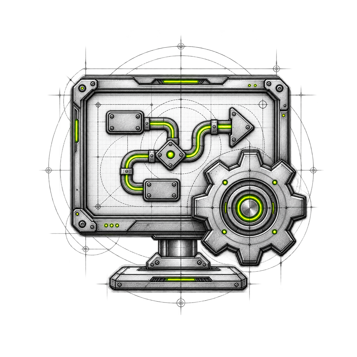 Ilustración técnica sobre automatización e Inteligencia Artificial