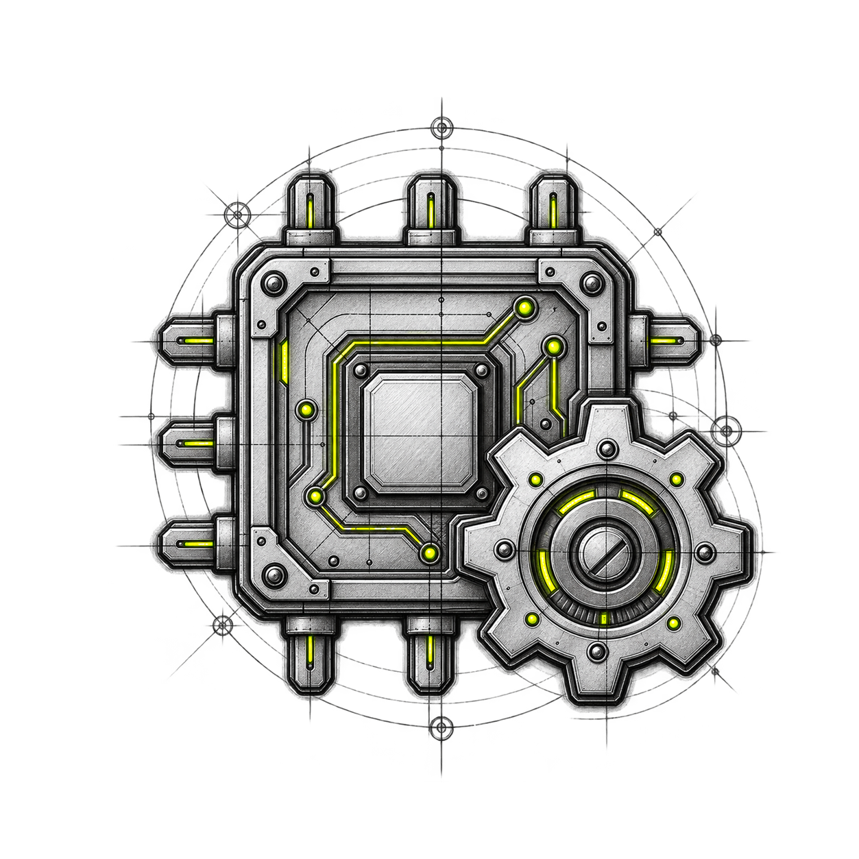 Ilustración técnica sobre tecnología e integración